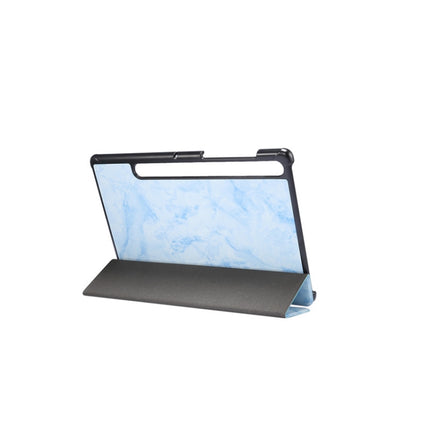 For Samsung Galaxy Tab S8+ / Tab S8 Plus / Tab S7 FE / Tab S7+ / T970 Marble Texture Pattern Horizontal Flip Leather Case, with Three-folding Holder & Sleep / Wake-up Function(Blue)-garmade.com