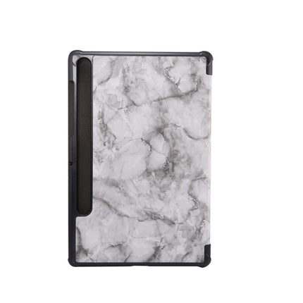 For Samsung Galaxy Tab S8+ / Tab S8 Plus / Tab S7 FE / Tab S7+ / T970 Marble Texture Pattern Horizontal Flip Leather Case, with Three-folding Holder & Sleep / Wake-up Function(Black Grey)-garmade.com