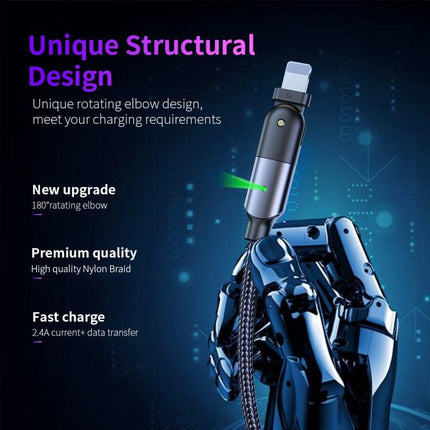 FXCL-WY0G 2.4A USB to 8 Pin 180 Degree Rotating Elbow Charging Cable, Length:1.2m(Grey)-garmade.com