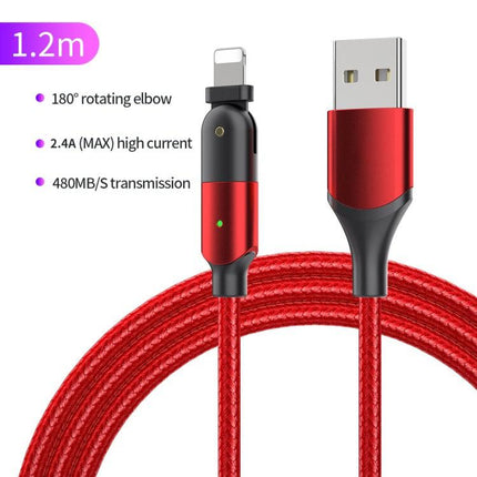 FXCL-WY09 2.4A USB to 8 Pin 180 Degree Rotating Elbow Charging Cable, Length:1.2m(Red)-garmade.com