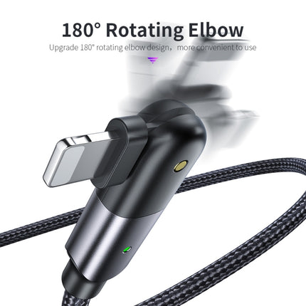 FXCL-WYA0G 2.4A USB to 8 Pin 180 Degree Rotating Elbow Charging Cable, Length:2m(Grey)-garmade.com