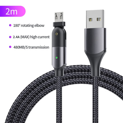 FXCM-WYA0G 2.4A USB to Micro USB 180 Degree Rotating Elbow Charging Cable, Length:2m(Grey)-garmade.com