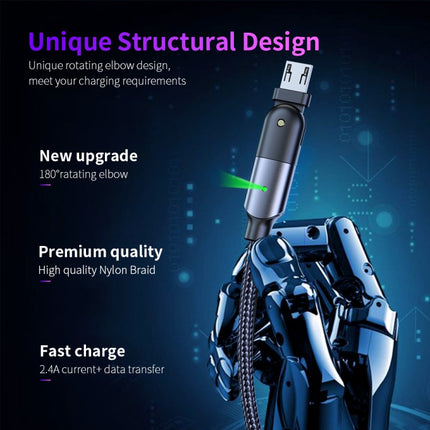 FXCM-WYA0G 2.4A USB to Micro USB 180 Degree Rotating Elbow Charging Cable, Length:2m(Grey)-garmade.com