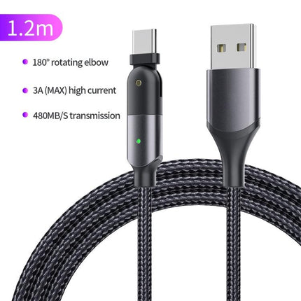 ZFXCT-WY0G 3A USB to USB-C / Type-C 180 Degree Rotating Elbow Charging Cable, Length:1.2m(Grey)-garmade.com