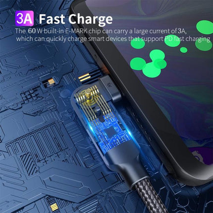 FXCTL-WY0G 60W 3A USB-C / Type-C to Type-C 180 Degree Rotating Elbow Fast Charging Cable, Length:1.2m(Grey)-garmade.com
