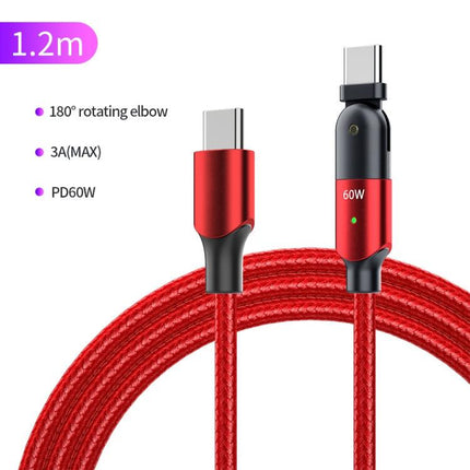 FXCTL-WY09 60W 3A USB-C / Type-C to Type-C 180 Degree Rotating Elbow Fast Charging Cable, Length:1.2m(Red)-garmade.com