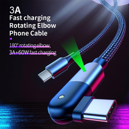 FXCTL-WY09 60W 3A USB-C / Type-C to Type-C 180 Degree Rotating Elbow Fast Charging Cable, Length:1.2m(Red)-garmade.com