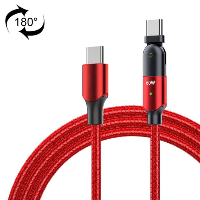 FXCTL-WYA09 60W 3A USB-C / Type-C to Type-C 180 Degree Rotating Elbow Fast Charging Cable, Length:2m(Red)-garmade.com