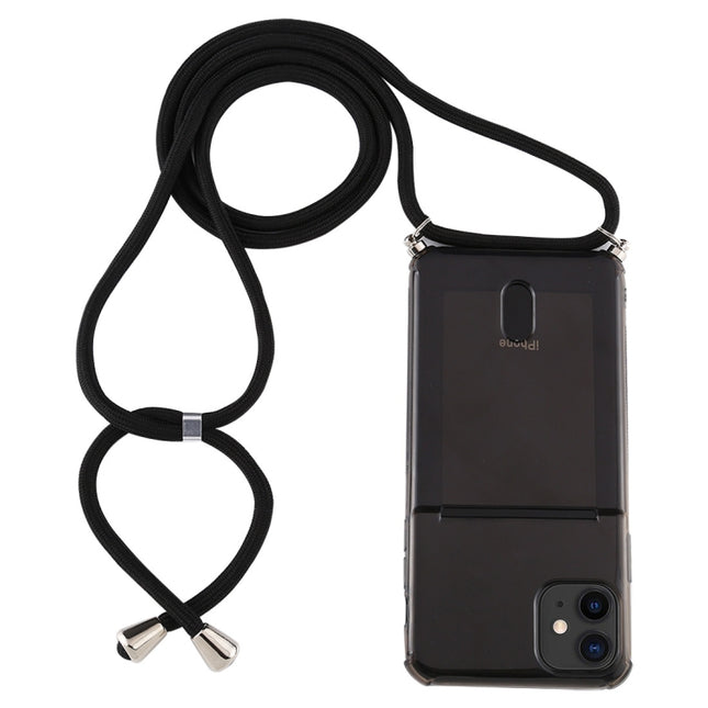 For iPhone 12 mini Transparent TPU Protective Case with Lanyard & Card Slot(Black)-garmade.com