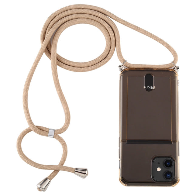 For iPhone 12 mini Transparent TPU Protective Case with Lanyard & Card Slot(Gold)-garmade.com