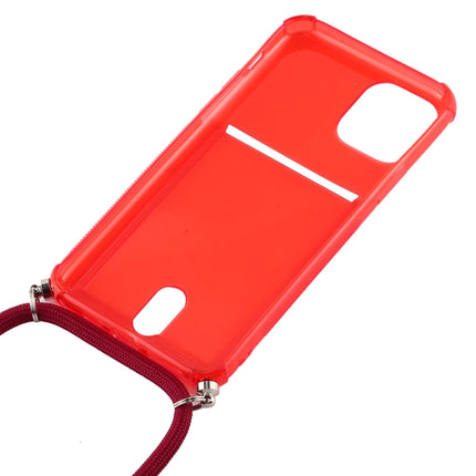 For iPhone 12 mini Transparent TPU Protective Case with Lanyard & Card Slot(Red)-garmade.com