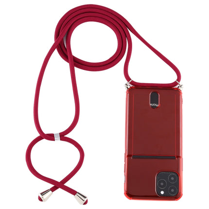 For iPhone 12 / 12 Pro Transparent TPU Protective Case with Lanyard & Card Slot(Red)-garmade.com