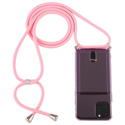 For iPhone 12 Pro Max Transparent TPU Protective Case with Lanyard & Card Slot(Pink)-garmade.com