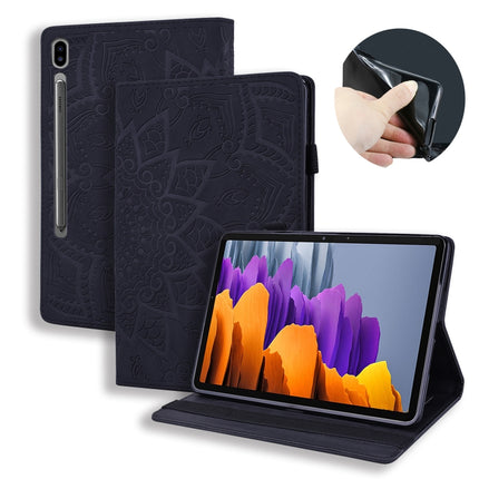 For Samsung Galaxy Tab S8+ / Tab S8 Plus / Tab S7 FE / Tab S7+ Calf Texture Embossed Horizontal Flip Leather Case with Holder & Card Slots & Photo Frame(Black)-garmade.com