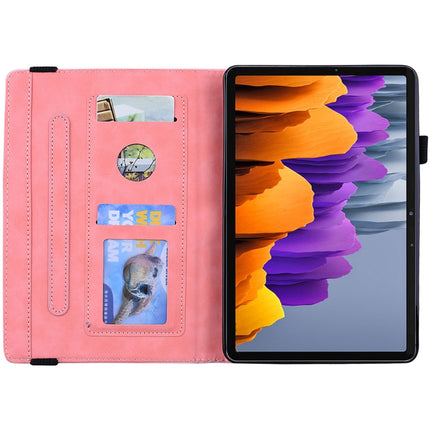 For Samsung Galaxy Tab S8+ / Tab S8 Plus / Tab S7 FE / Tab S7+ Calf Texture Embossed Horizontal Flip Leather Case with Holder & Card Slots & Photo Frame(Pink)-garmade.com