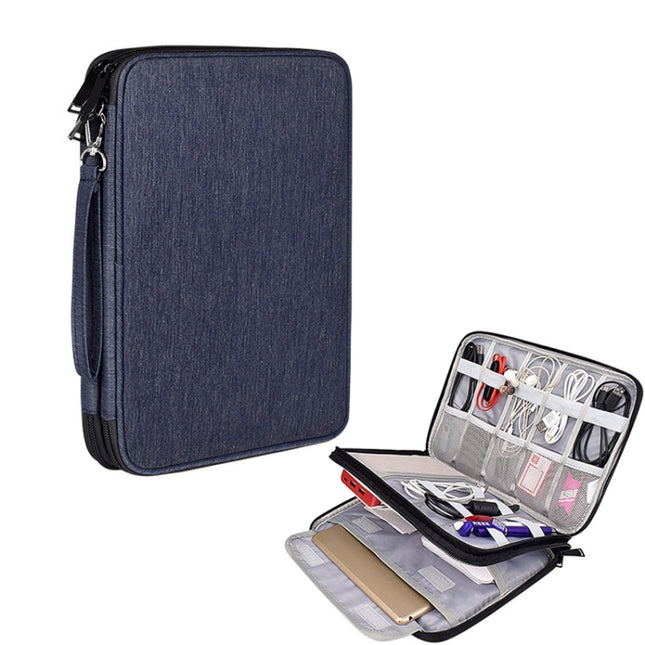 SM01 Multi-function Waterproof Double Layer Data Cable Earphone U Disk Digital Accessories Storage Bag, Size: L(Navy Blue)-garmade.com