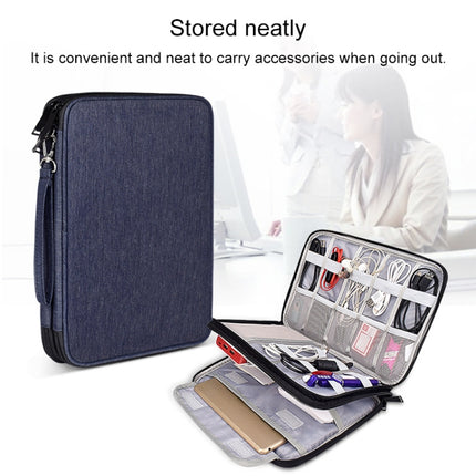SM01 Multi-function Waterproof Double Layer Data Cable Earphone U Disk Digital Accessories Storage Bag, Size: L(Navy Blue)-garmade.com