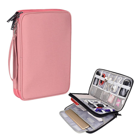 SM01 Multi-function Waterproof Double Layer Data Cable Earphone U Disk Digital Accessories Storage Bag, Size: S(Pink)-garmade.com
