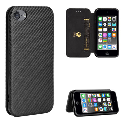 For iPod Touch 5 / 6 / 7 Carbon Fiber Texture Magnetic Horizontal Flip TPU + PC + PU Leather Case with Card Slot(Black)-garmade.com