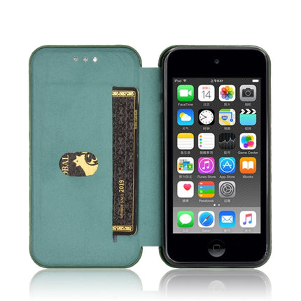 For iPod Touch 5 / 6 / 7 Carbon Fiber Texture Magnetic Horizontal Flip TPU + PC + PU Leather Case with Card Slot(Green)-garmade.com
