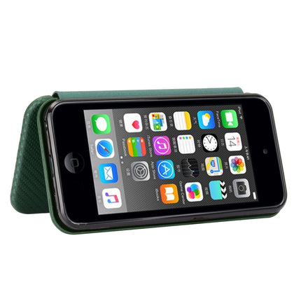 For iPod Touch 5 / 6 / 7 Carbon Fiber Texture Magnetic Horizontal Flip TPU + PC + PU Leather Case with Card Slot(Green)-garmade.com