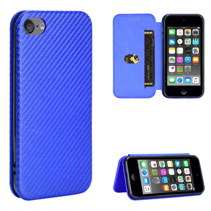 For iPod Touch 5 / 6 / 7 Carbon Fiber Texture Magnetic Horizontal Flip TPU + PC + PU Leather Case with Card Slot(Blue)-garmade.com