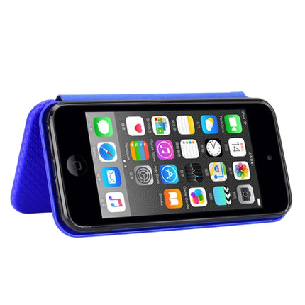 For iPod Touch 5 / 6 / 7 Carbon Fiber Texture Magnetic Horizontal Flip TPU + PC + PU Leather Case with Card Slot(Blue)-garmade.com