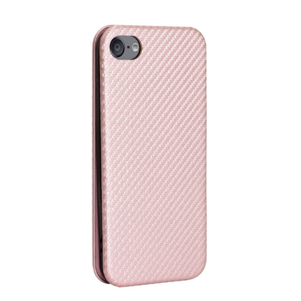 For iPod Touch 5 / 6 / 7 Carbon Fiber Texture Magnetic Horizontal Flip TPU + PC + PU Leather Case with Card Slot(Pink)-garmade.com