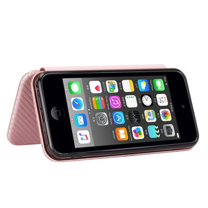 For iPod Touch 5 / 6 / 7 Carbon Fiber Texture Magnetic Horizontal Flip TPU + PC + PU Leather Case with Card Slot(Pink)-garmade.com