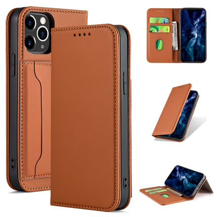 For iPhone 12 / 12 Pro Strong Magnetism Shockproof Horizontal Flip Liquid Feel Leather Case with Holder & Card Slots & Wallet(Brown)-garmade.com