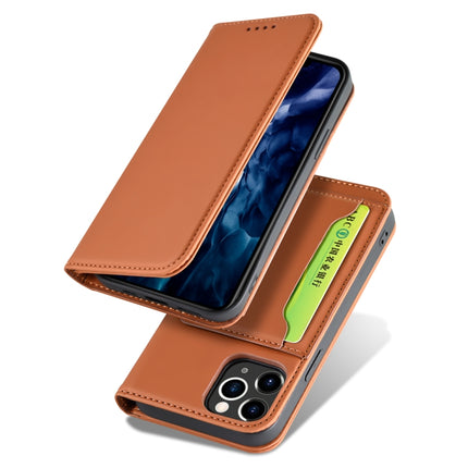 For iPhone 12 / 12 Pro Strong Magnetism Shockproof Horizontal Flip Liquid Feel Leather Case with Holder & Card Slots & Wallet(Brown)-garmade.com