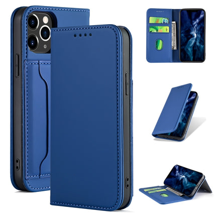 For iPhone 12 / 12 Pro Strong Magnetism Shockproof Horizontal Flip Liquid Feel Leather Case with Holder & Card Slots & Wallet(Blue)-garmade.com