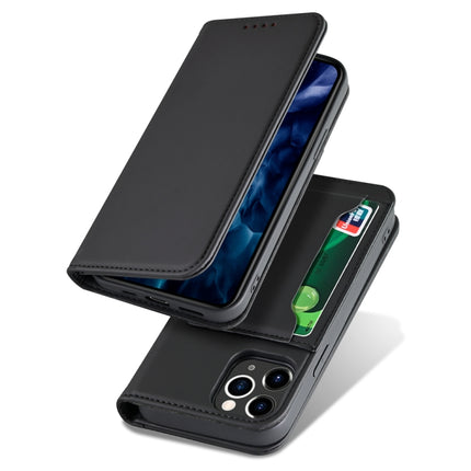 For iPhone 12 / 12 Pro Strong Magnetism Shockproof Horizontal Flip Liquid Feel Leather Case with Holder & Card Slots & Wallet(Black)-garmade.com