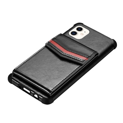 For iPhone 11 Flip Card Bag Copper Buckle TPU + PU Leather Back Cover Shockproof Case with Card Slots & Photo Frame(Black)-garmade.com