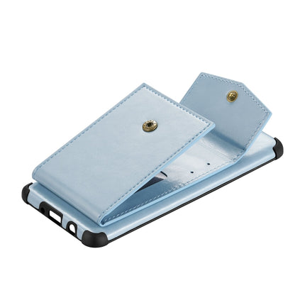 For iPhone 12 mini Flip Card Bag Copper Buckle TPU + PU Leather Back Cover Shockproof Case with Card Slots & Photo Frame(Blue)-garmade.com
