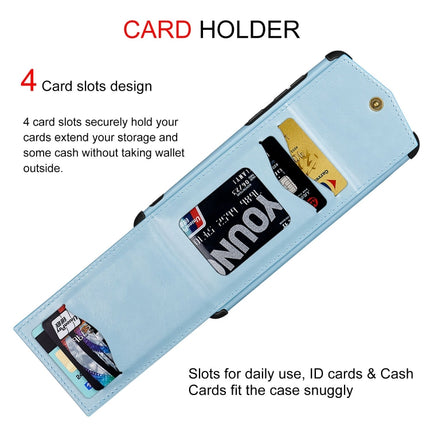 For iPhone 12 mini Flip Card Bag Copper Buckle TPU + PU Leather Back Cover Shockproof Case with Card Slots & Photo Frame(Blue)-garmade.com