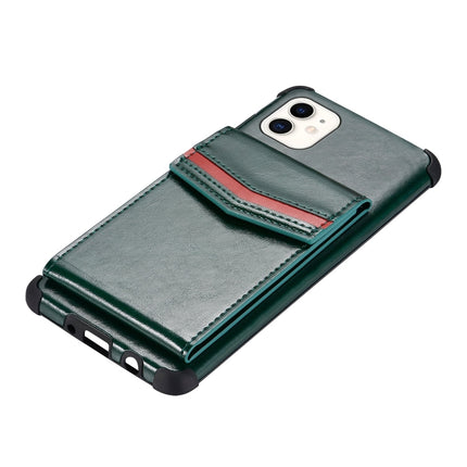 For iPhone 12 mini Flip Card Bag Copper Buckle TPU + PU Leather Back Cover Shockproof Case with Card Slots & Photo Frame(Dark Green)-garmade.com
