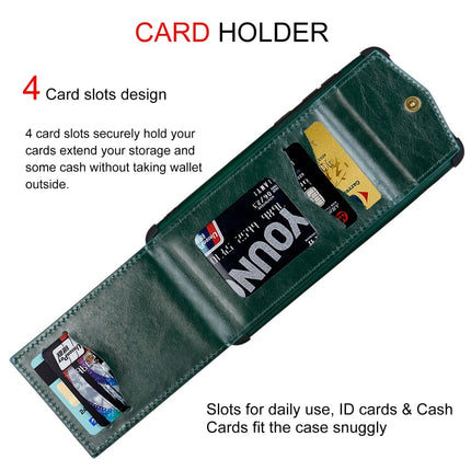 For iPhone 12 mini Flip Card Bag Copper Buckle TPU + PU Leather Back Cover Shockproof Case with Card Slots & Photo Frame(Dark Green)-garmade.com