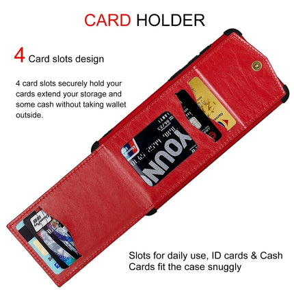 For iPhone 12 / 12 Pro Flip Card Bag Copper Buckle TPU + PU Leather Back Cover Shockproof Case with Card Slots & Photo Frame(Red)-garmade.com