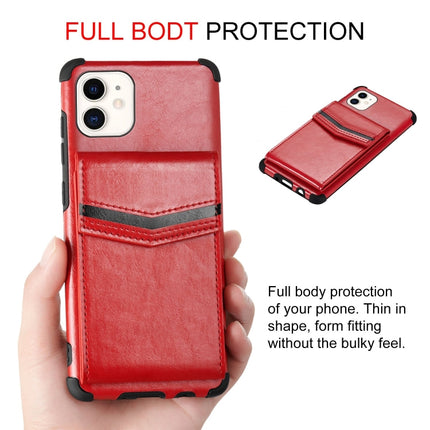 For iPhone 12 / 12 Pro Flip Card Bag Copper Buckle TPU + PU Leather Back Cover Shockproof Case with Card Slots & Photo Frame(Red)-garmade.com