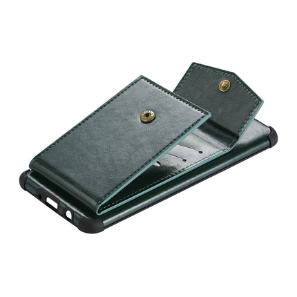 For iPhone 12 Pro Max Flip Card Bag Copper Buckle TPU + PU Leather Back Cover Shockproof Case with Card Slots & Photo Frame(Dark Green)-garmade.com