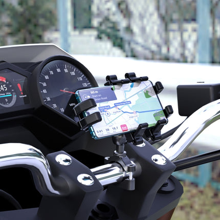 WUPP CS-1098A1 Motorcycle Aluminum Alloy Eight-jaw Mobile Phone Charging Holder with Switch(Black)-garmade.com