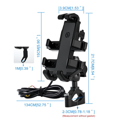 WUPP CS-1098A1 Motorcycle Aluminum Alloy Eight-jaw Mobile Phone Charging Holder with Switch(Black)-garmade.com