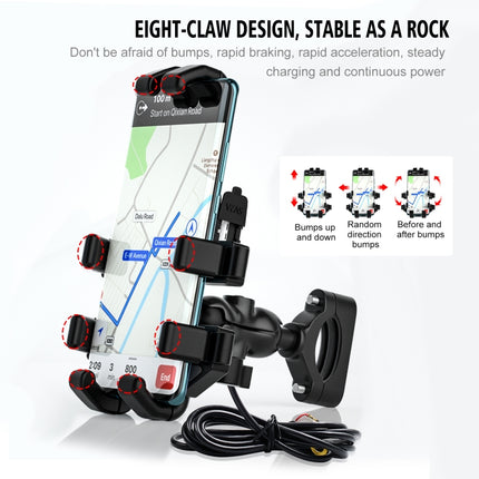 WUPP CS-1098A1 Motorcycle Aluminum Alloy Eight-jaw Mobile Phone Charging Holder with Switch(Black)-garmade.com