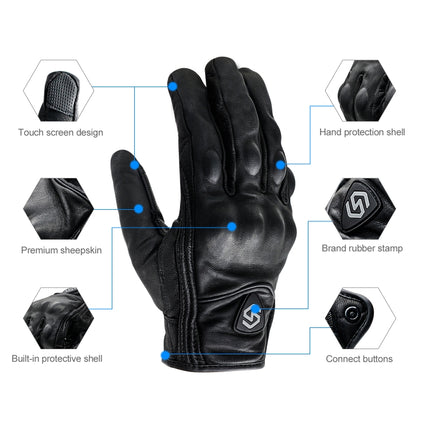 WUPP CS-1047A Motorcycle Racing Cycling Windproof Leather Full Finger Gloves, Size:M(Black)-garmade.com