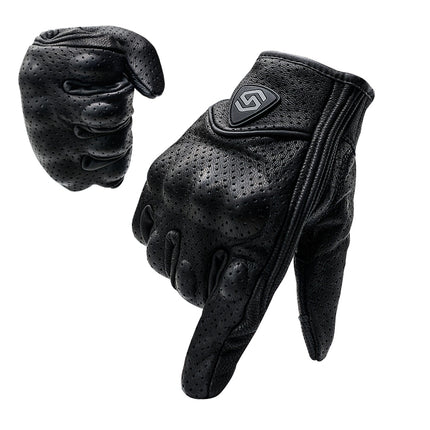 WUPP CS-1048A Motorcycle Racing Cycling Windproof Breathable Leather Full Finger Gloves with Holes, Size:L(Black)-garmade.com