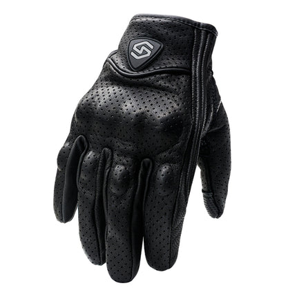 WUPP CS-1048A Motorcycle Racing Cycling Windproof Breathable Leather Full Finger Gloves with Holes, Size:L(Black)-garmade.com