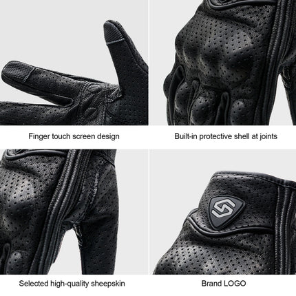 WUPP CS-1048A Motorcycle Racing Cycling Windproof Breathable Leather Full Finger Gloves with Holes, Size:XL(Black)-garmade.com