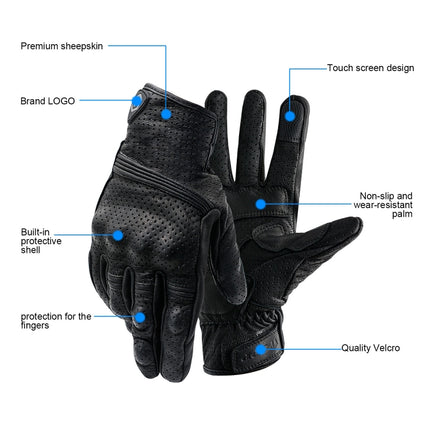 WUPP CS-1049A Outdoor Motorcycle Cycling Breathable Leather Full Finger Gloves with Holes, Size:XL(Black)-garmade.com