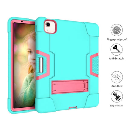 For iPad Air 2022 / 2020 10.9 Contrast Color Robot Shockproof Silicon + PC Protective Case with Holder & Pen Slot(Mint Green + Rose Red)-garmade.com